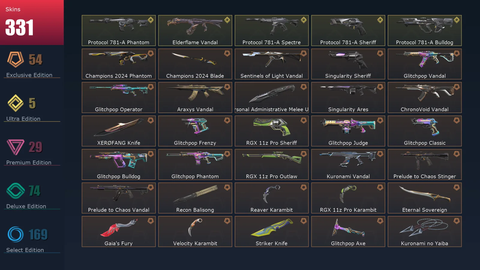 [Valorant] | EU | Level 426 | 25 Agents | 331 Skins