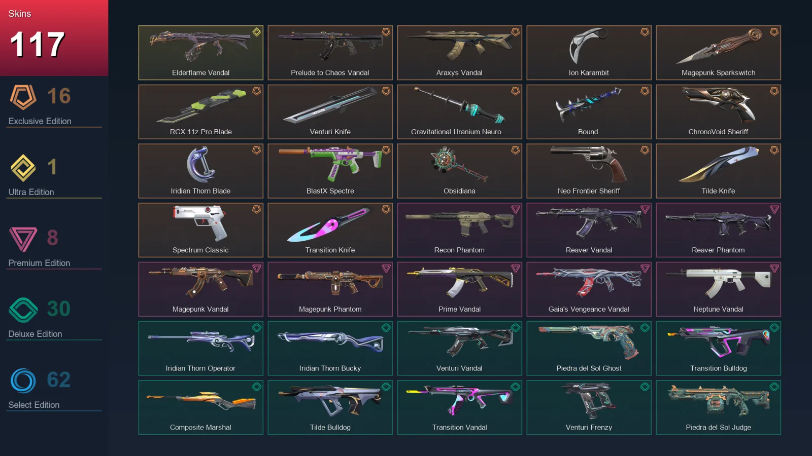 EU | Lv219 | Unranked | 117 Skin | 28 Agent | 121 Buddy — Valorant account