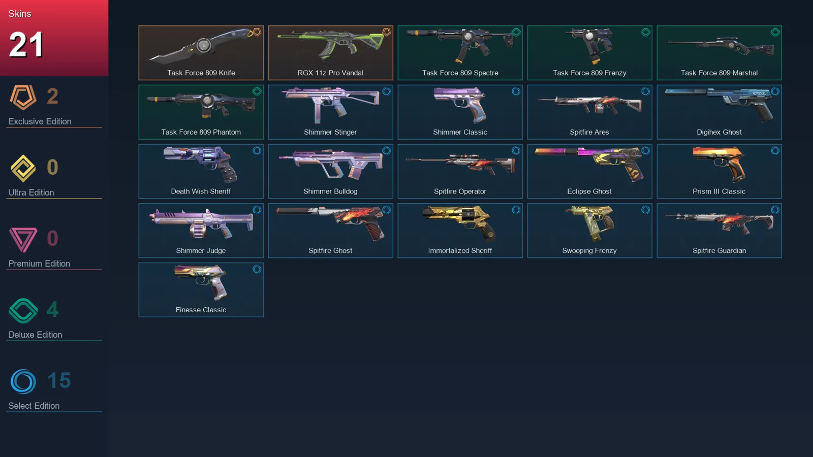 AP | Task Force 809 Knife | RGX 11z Pro Vandal | Task Force 809 Spectre | Task Force 809 Frenzy | 21 Skin | 27 Agent | 72 Buddy | Lv157