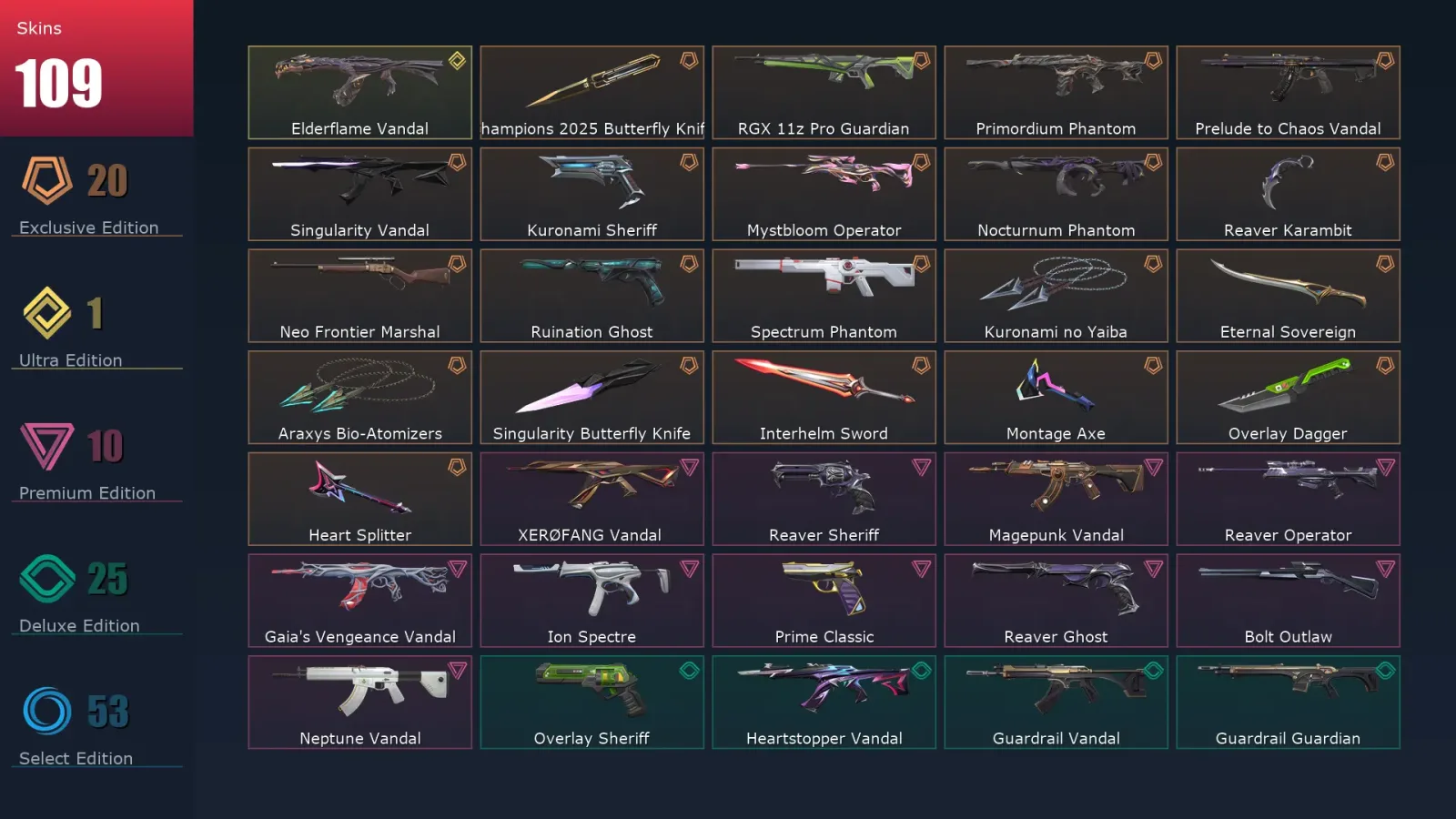 [Valorant] | EU | Level 246 | Gold 2 | 29 Agents | 109 Skins