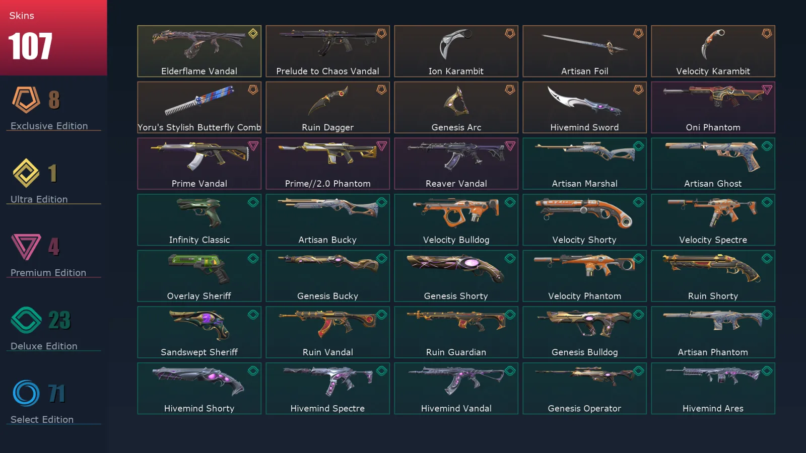[Valorant] | EU | Level 417 | 28 Agents | 107 Skins