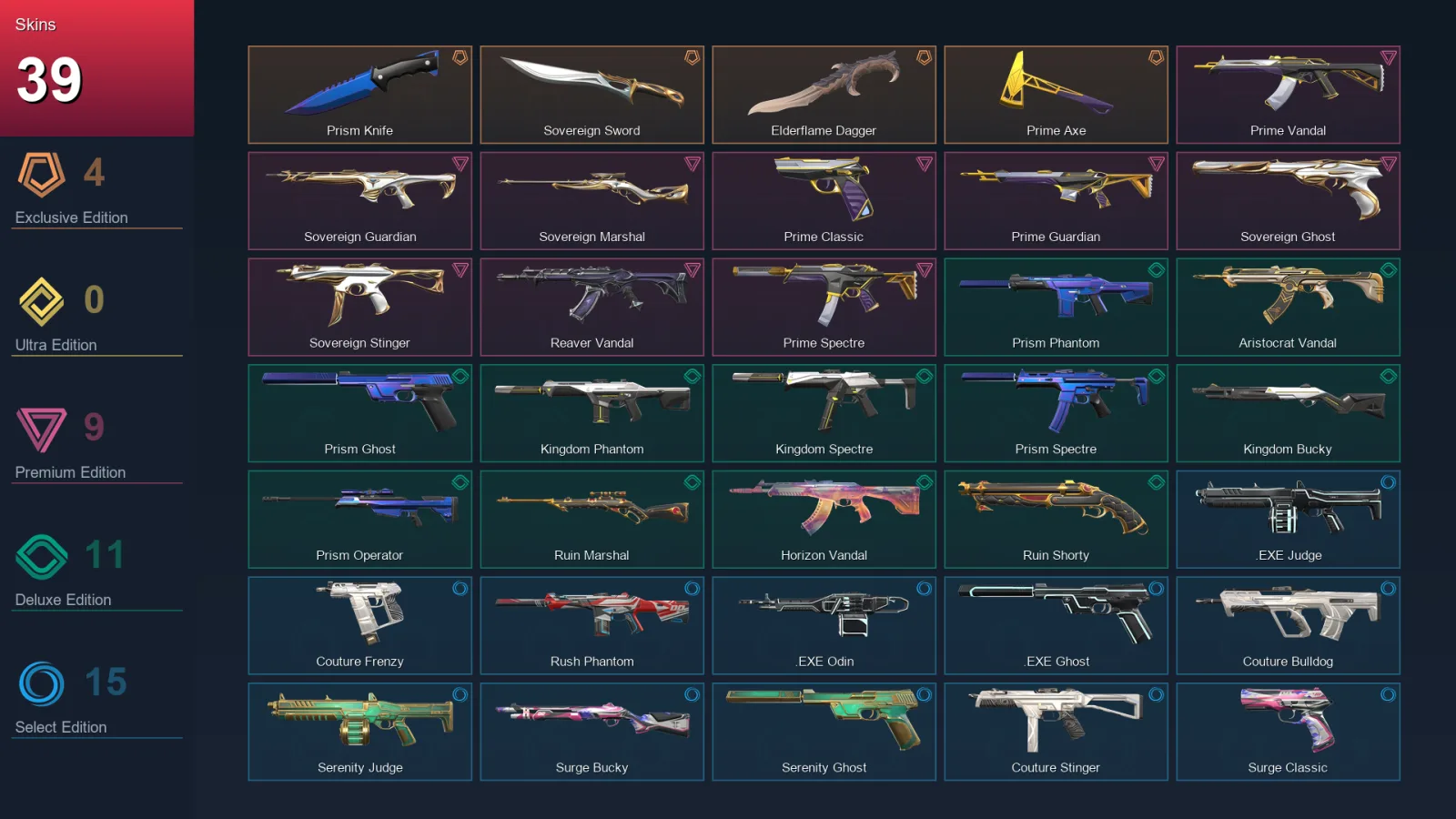 NA | Lv34 | Unranked | 39 Skin | 16 Agent | 35 Buddy