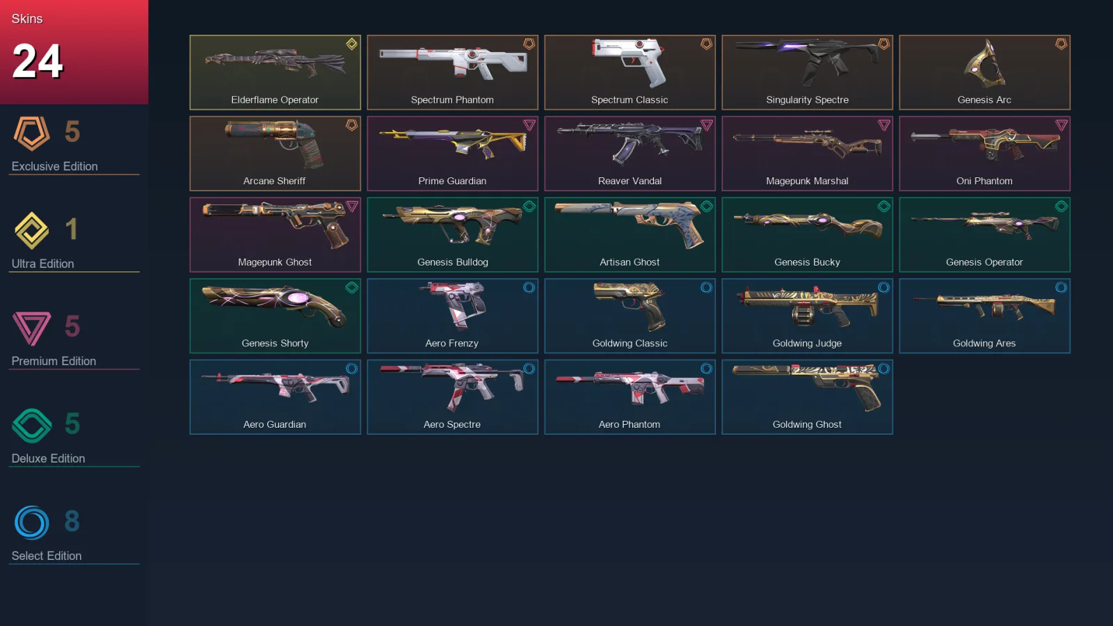 AP | Lv114 | Unranked | 24 Skin | 26 Agent | 54 Buddy — Oni Phantom