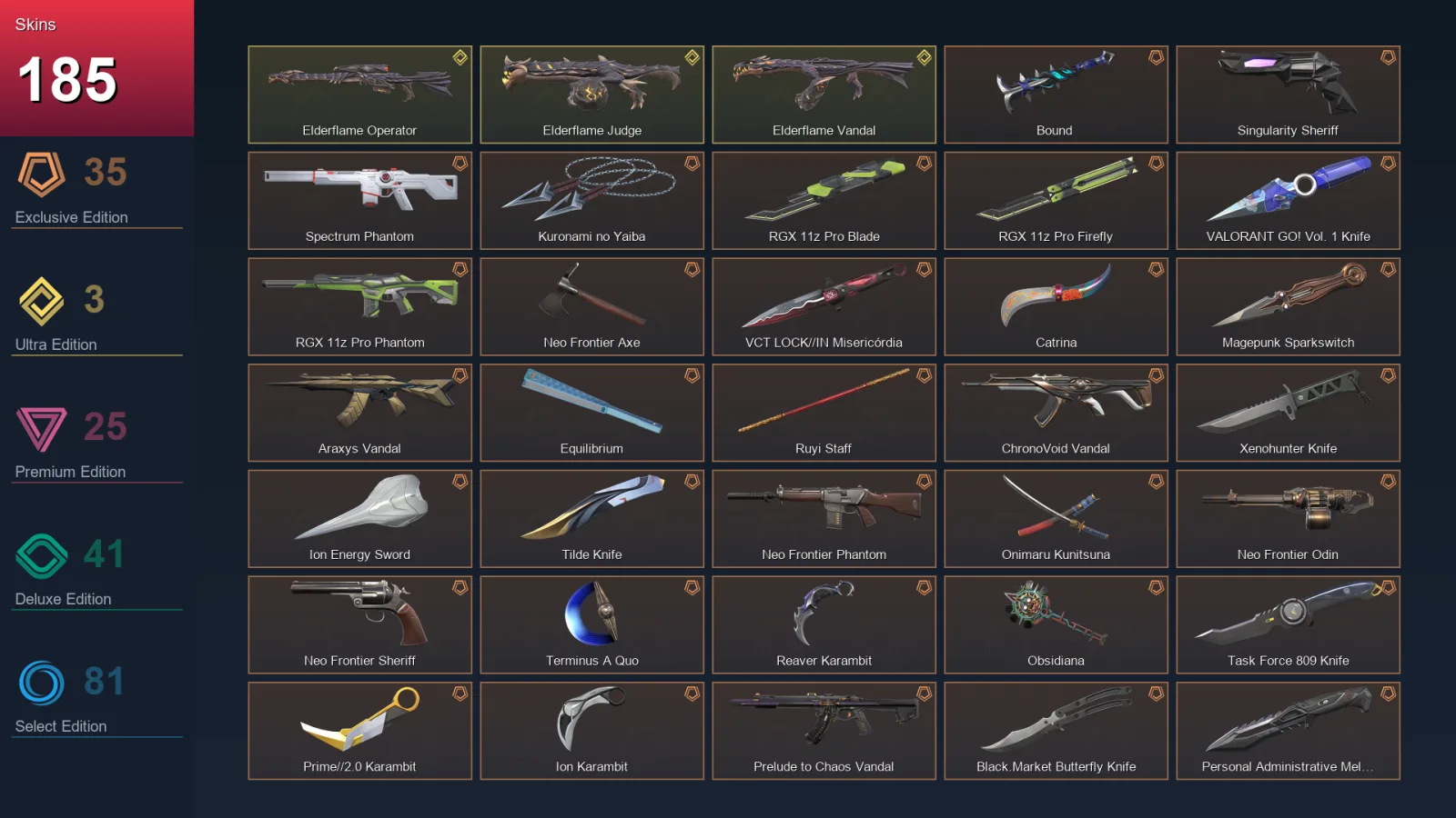 NA | Lv154 | Unranked | 185 Skin | 24 Agent | 154 Buddy