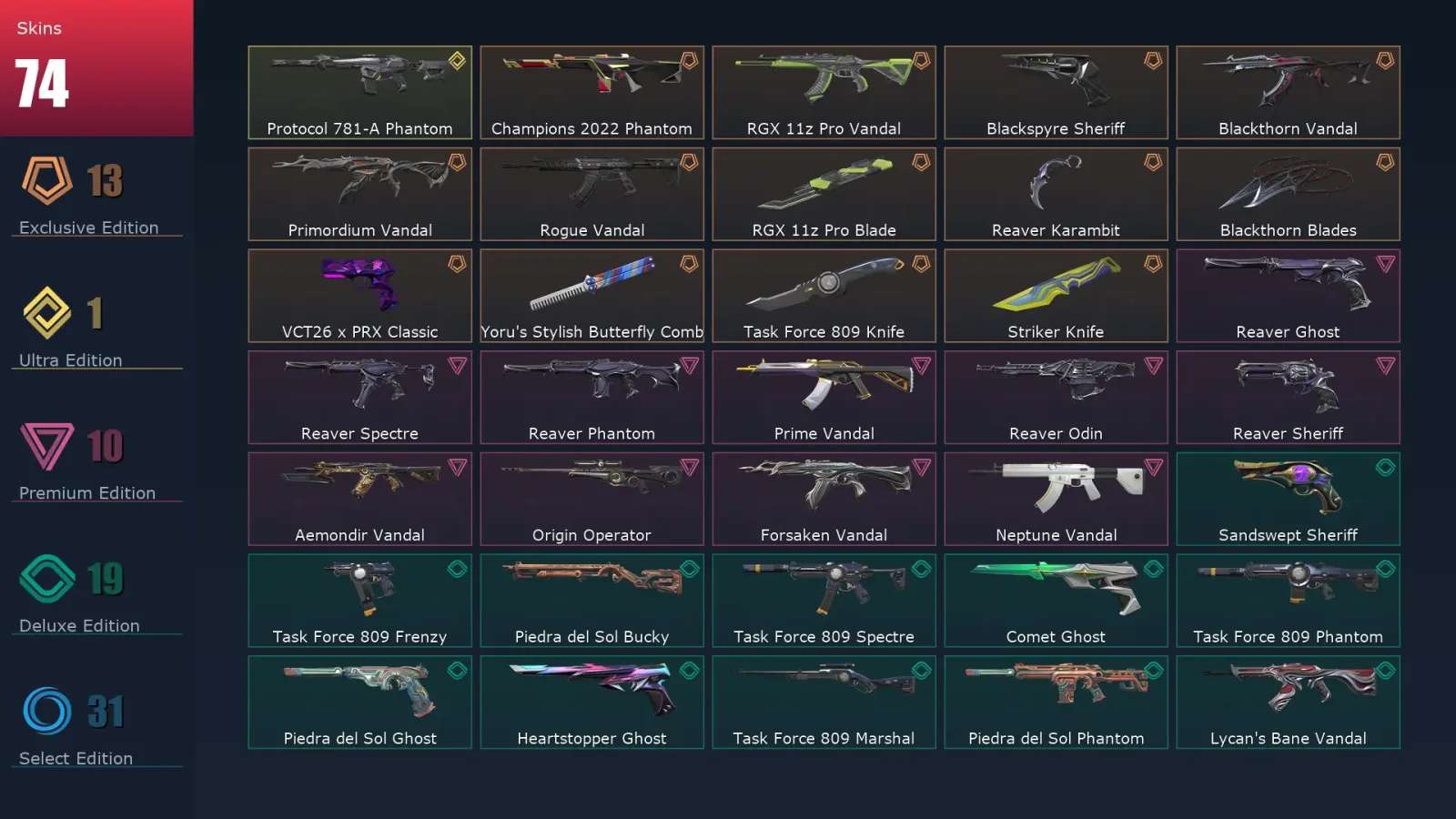 [Valorant] | EU | Level 281 | Diamond 1 | 29 Agents | 74 Skins