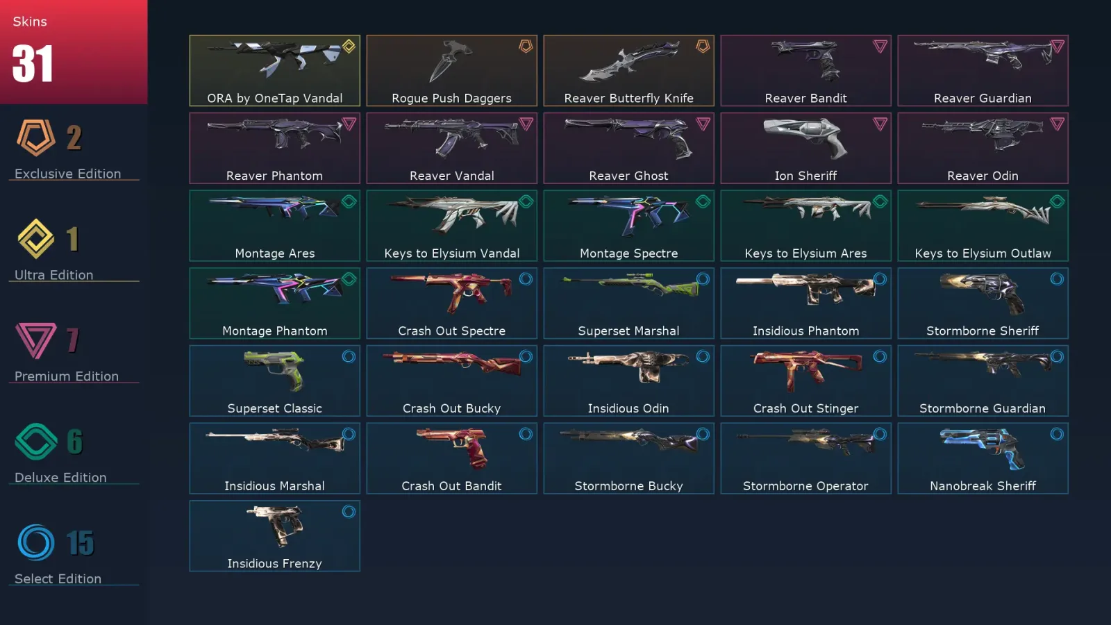 [Valorant] | EU | Level 61 | 12 Agents | 31 Skins