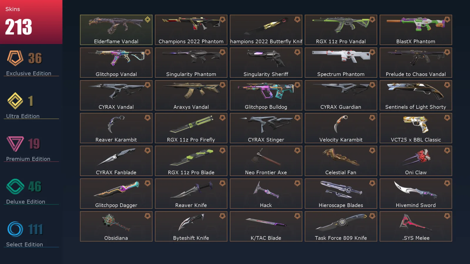 [Valorant] | EU | Level 336 | Diamond 2 | 29 Agents | 213 Skins