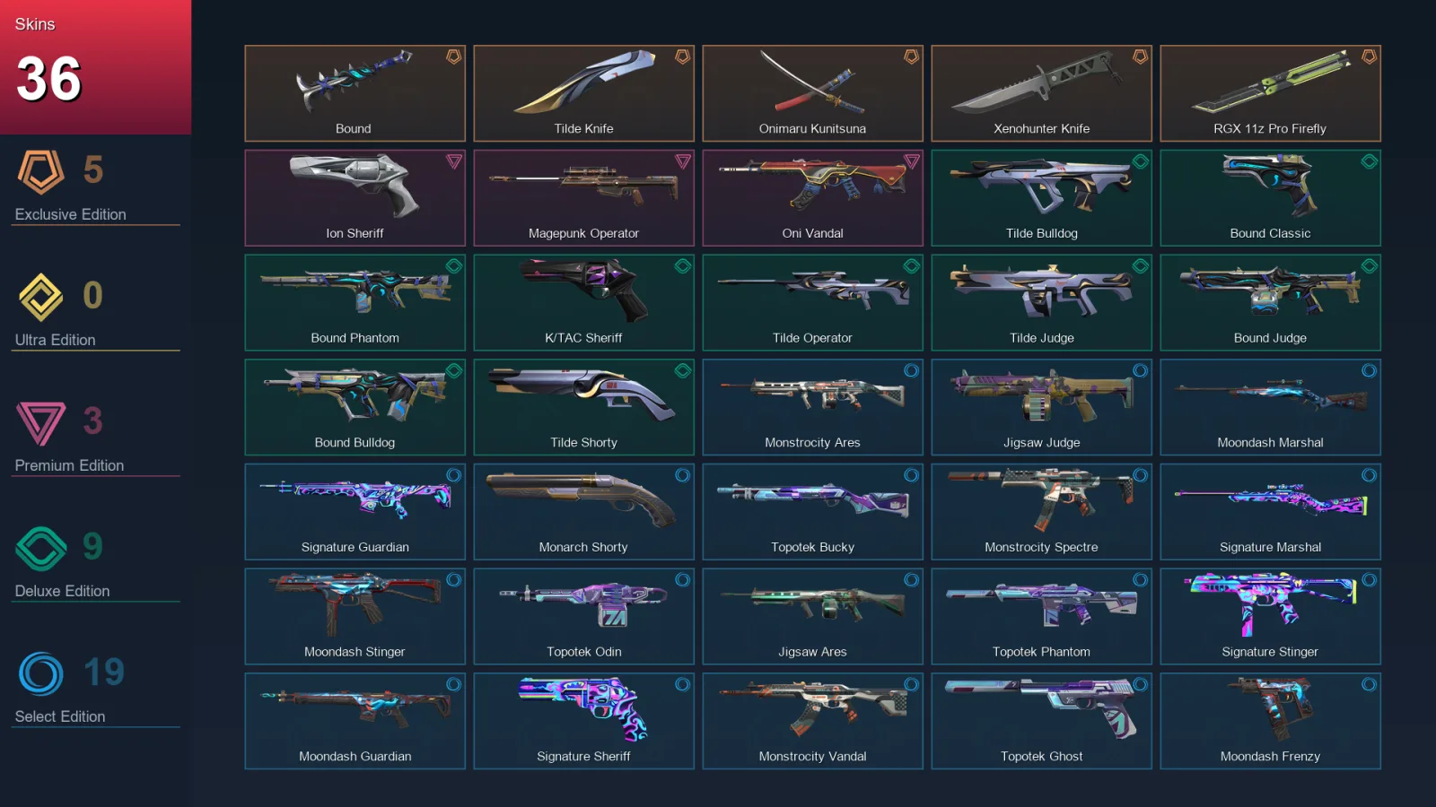 EU | Lv89 | Unranked | 36 Skin | 26 Agent | 56 Buddy &mdash; Valorant account with Astra