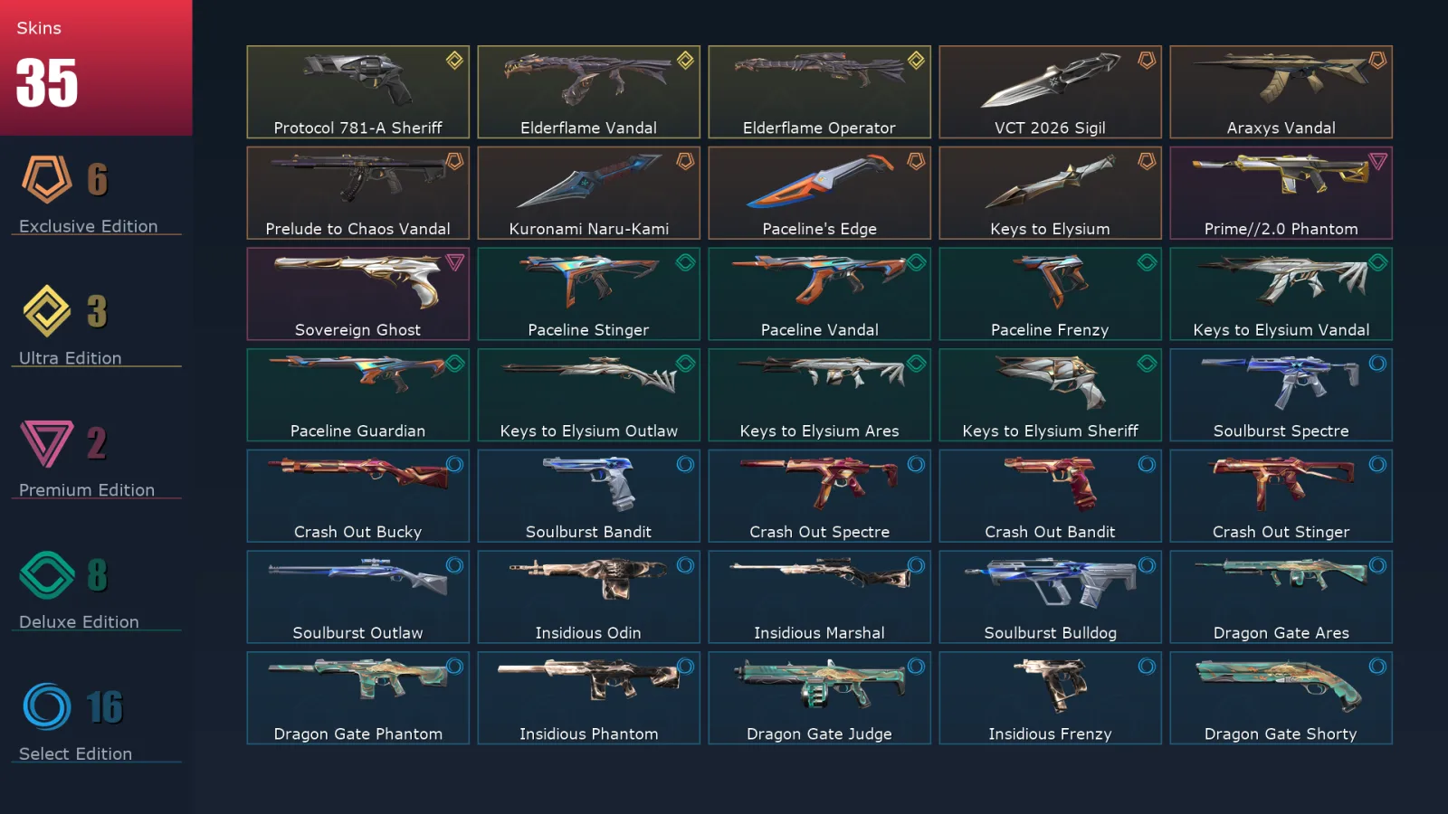 [Valorant] | EU | Level 43 | Gold 1 | 12 Agents | 35 Skins