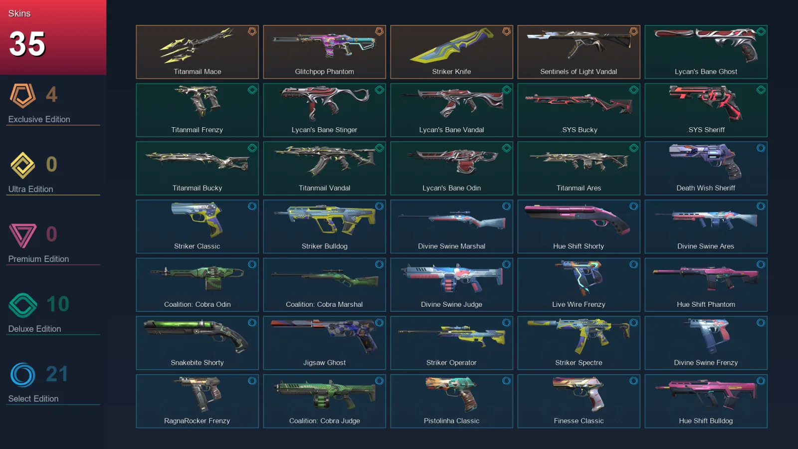 AP | Lv136 | Unranked | 35 Skin | 20 Agent | 53 Buddy