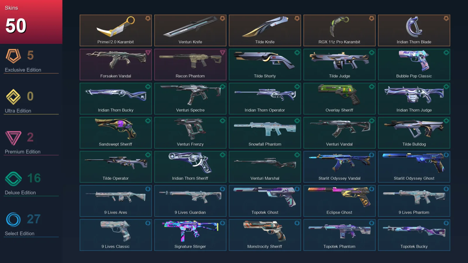 EU | Lv183 | Unranked | 50 Skin | 25 Agent | 78 Buddy