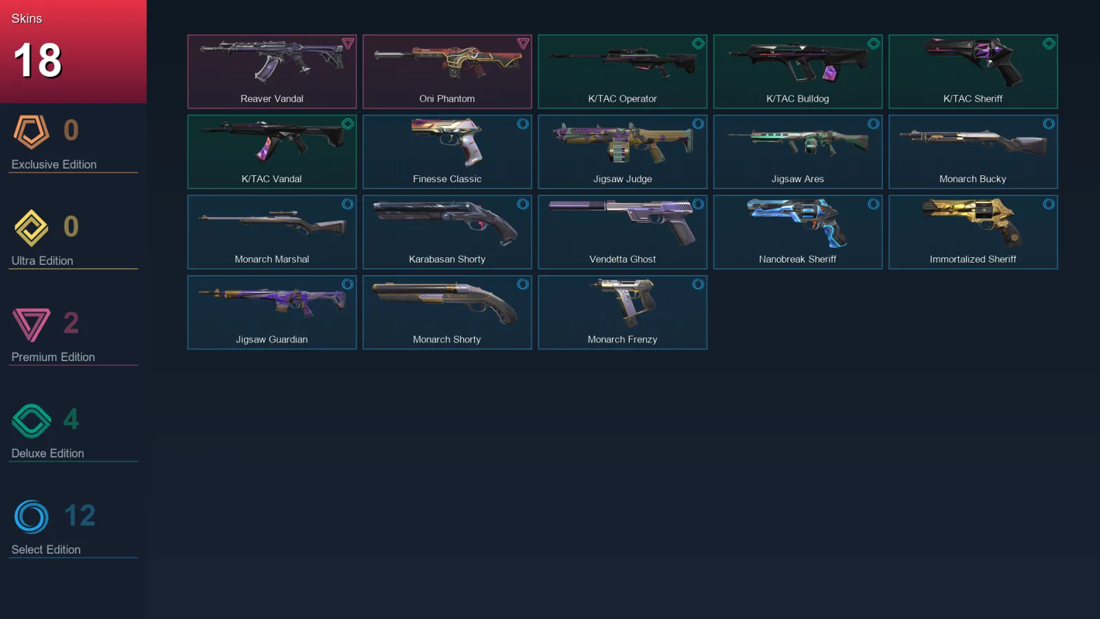 EU | Reaver Vandal | Oni Phantom | K/TAC Operator | K/TAC Bulldog | 18 Skin | 28 Agent | 86 Buddy | Lv175