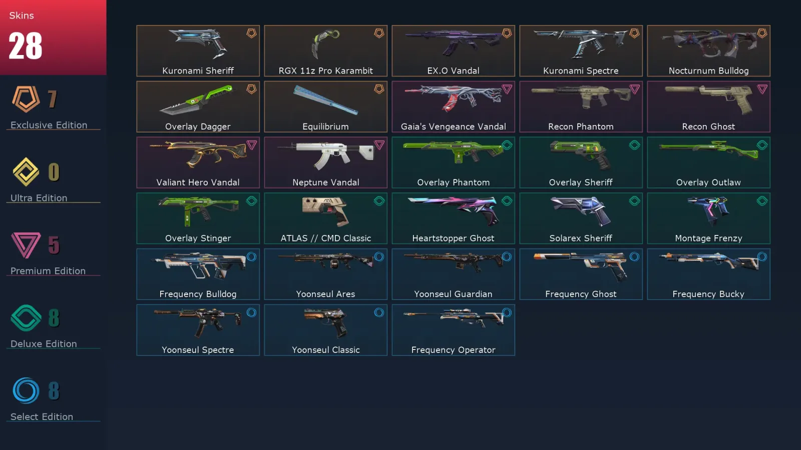 [Valorant] | EU | Level 121 | 29 Agents | 28 Skins