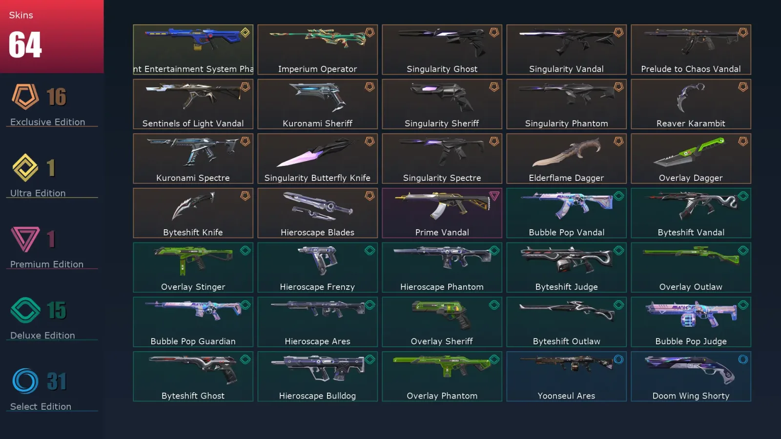 [Valorant] | EU | Level 97 | 29 Agents | 64 Skins