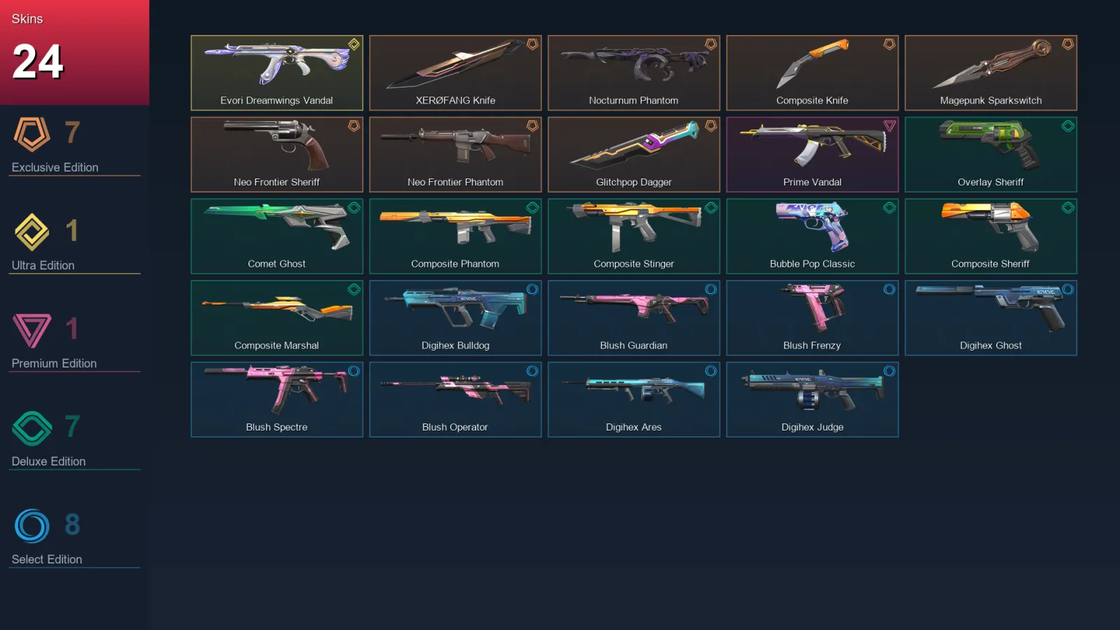 NA | Lv102 | Unranked | 24 Skin | 26 Agent | 42 Buddy — Valorant account
