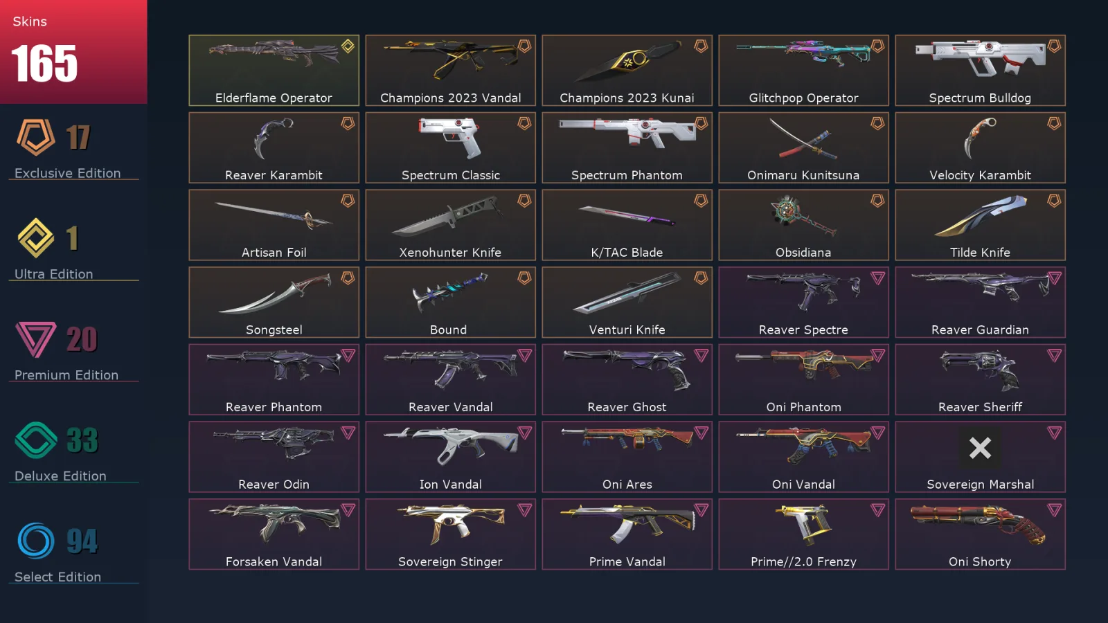 [Valorant] | EU | Level 431 | 27 Agents | 165 Skins