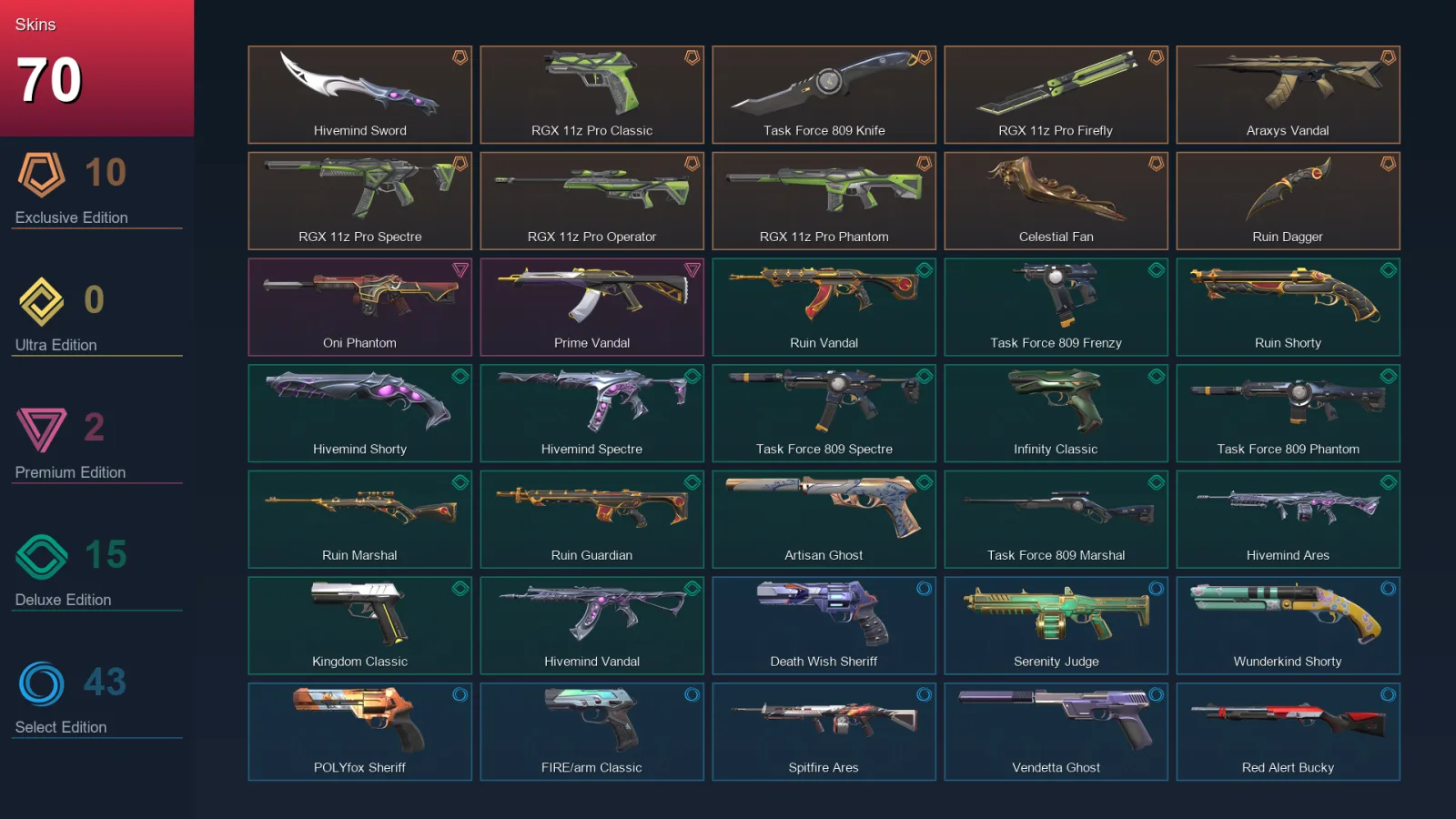 AP | Lv289 | Unranked | 70 Skin | 28 Agent | 136 Buddy