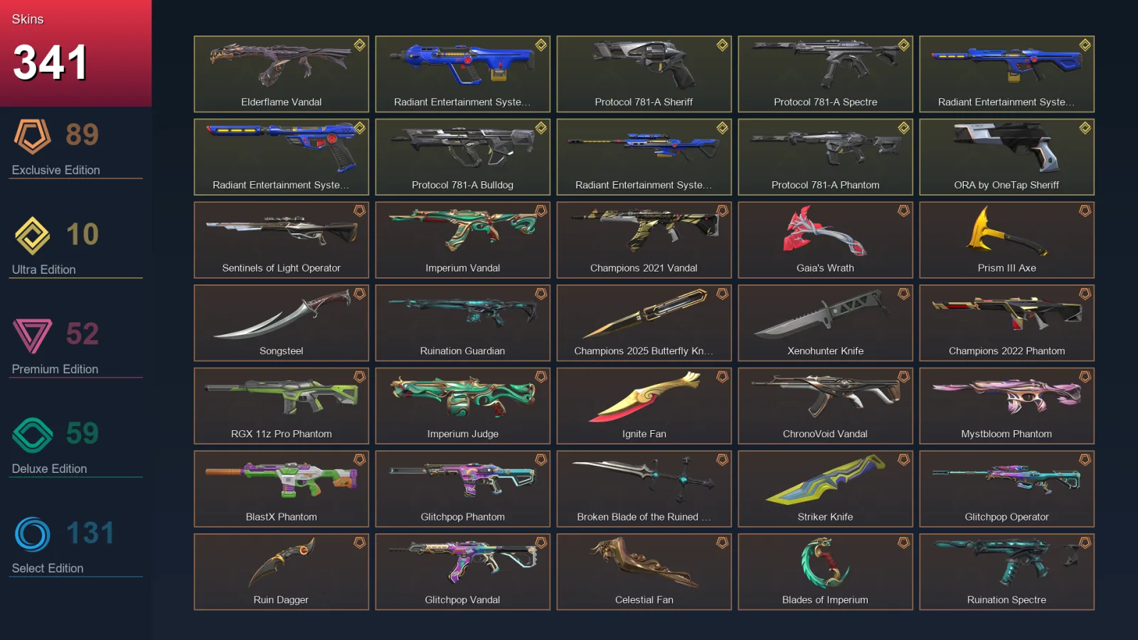 NA | Lv296 | Unranked | 341 Skin | 28 Agent | 214 Buddy
