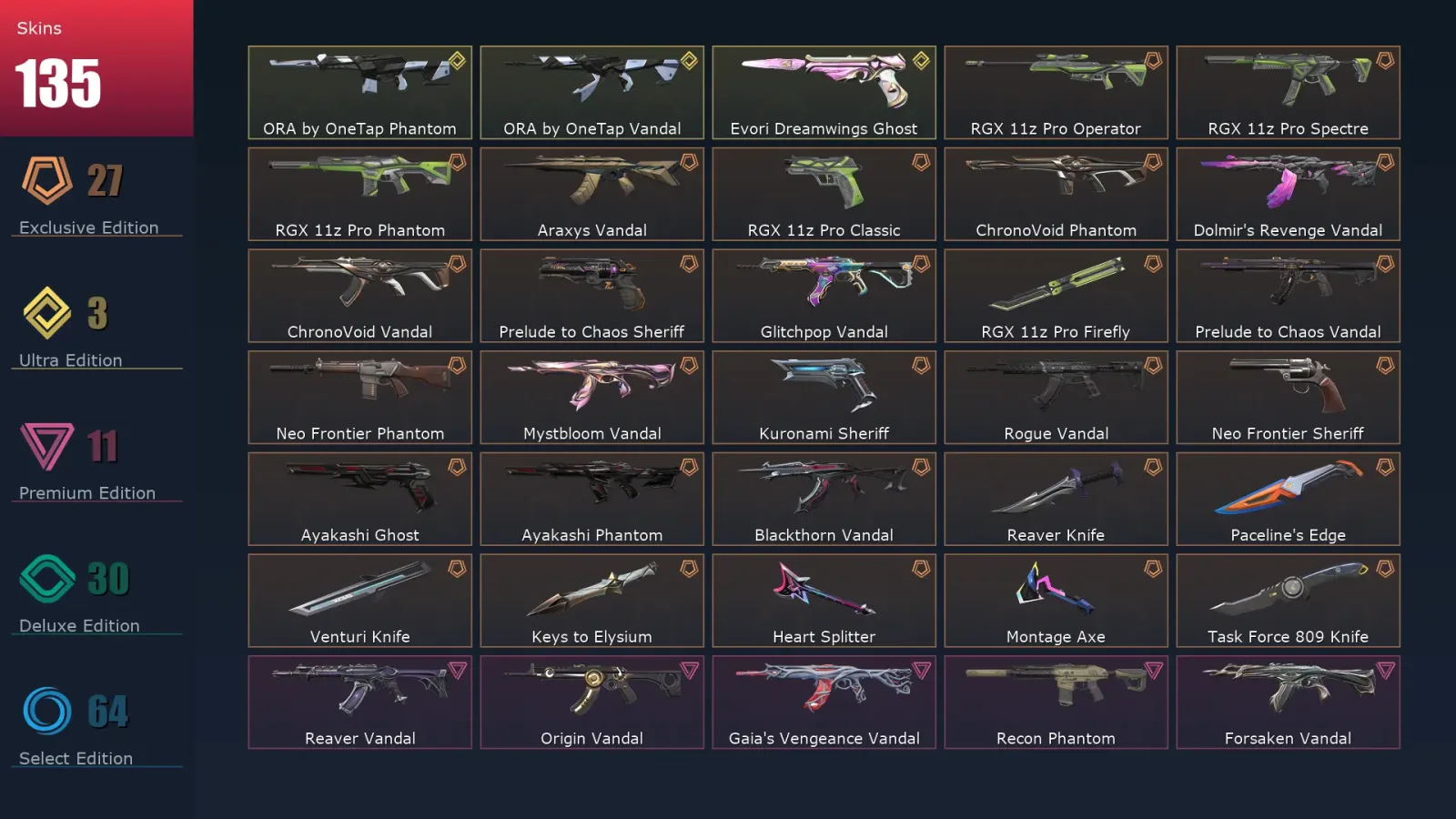 [Valorant] | EU | Level 205 | Ascendant 2 | 29 Agents | 135 Skins — Ascendant Valorant