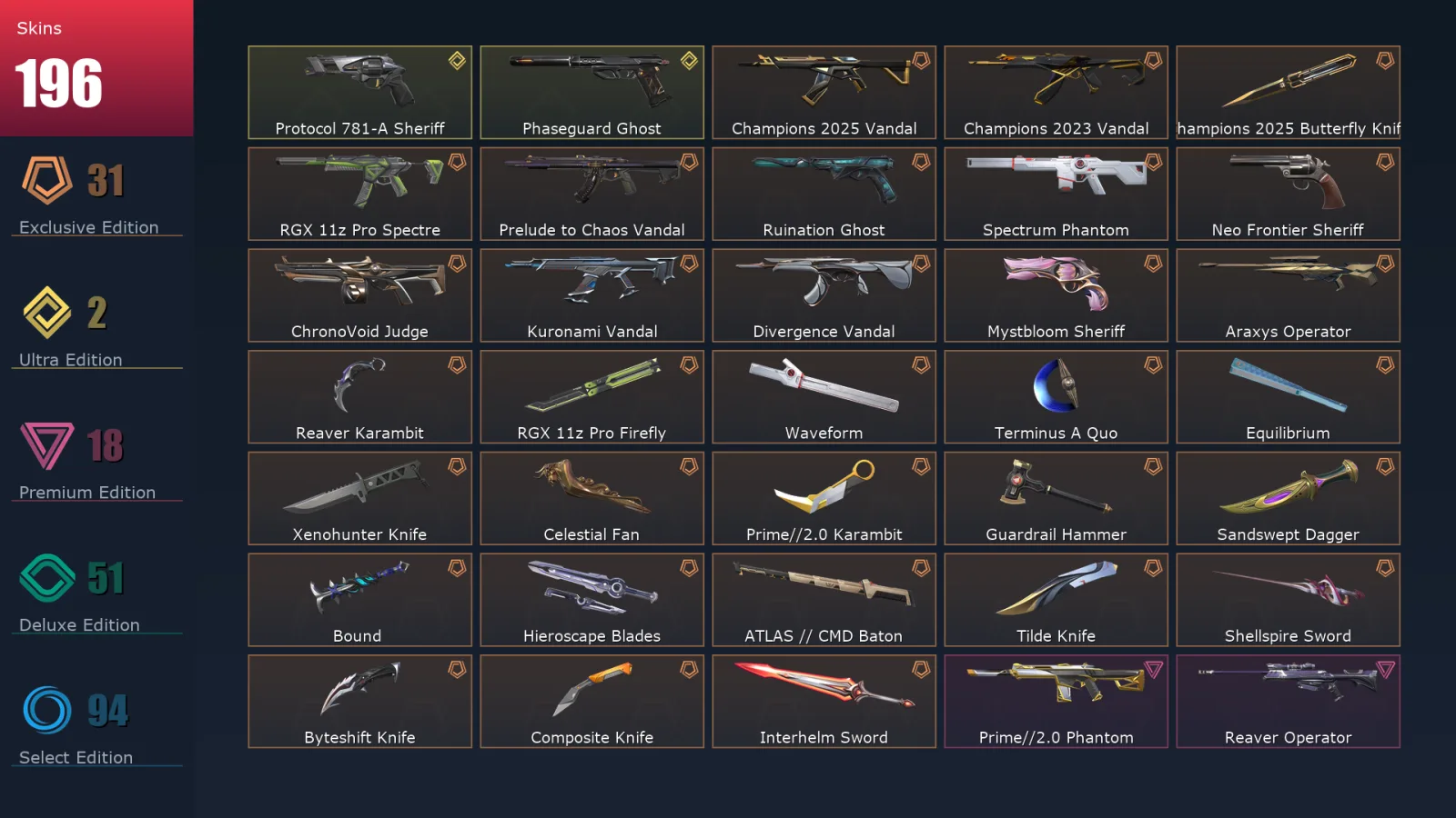 [Valorant] | EU | Level 493 | Gold 3 | 29 Agents | 196 Skins