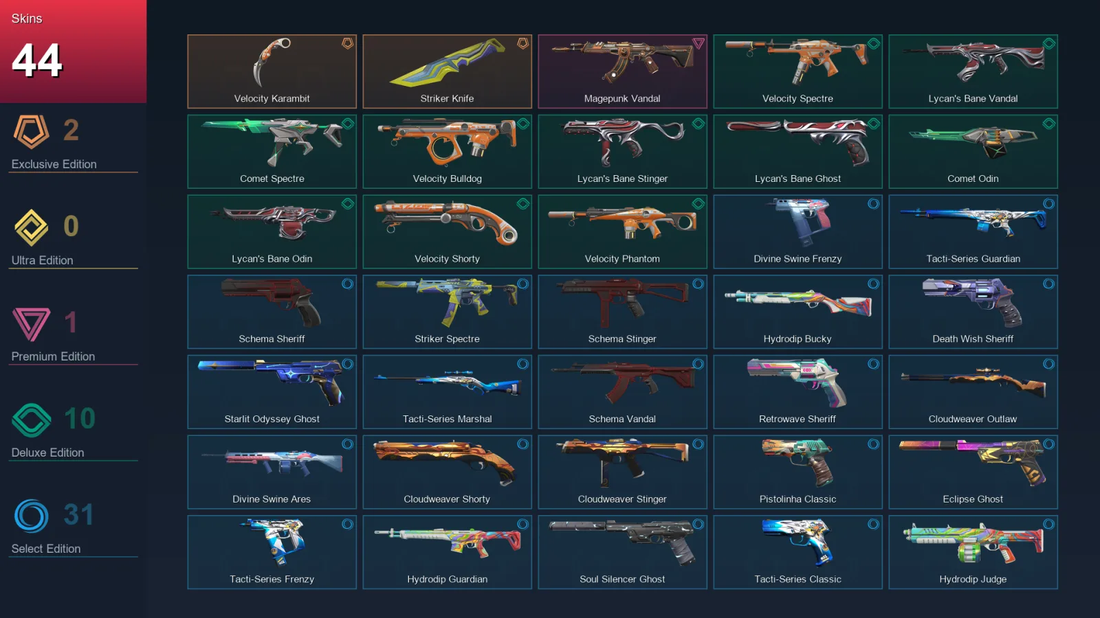 EU | Lv143 | Unranked | 44 Skin | 28 Agent | 95 Buddy