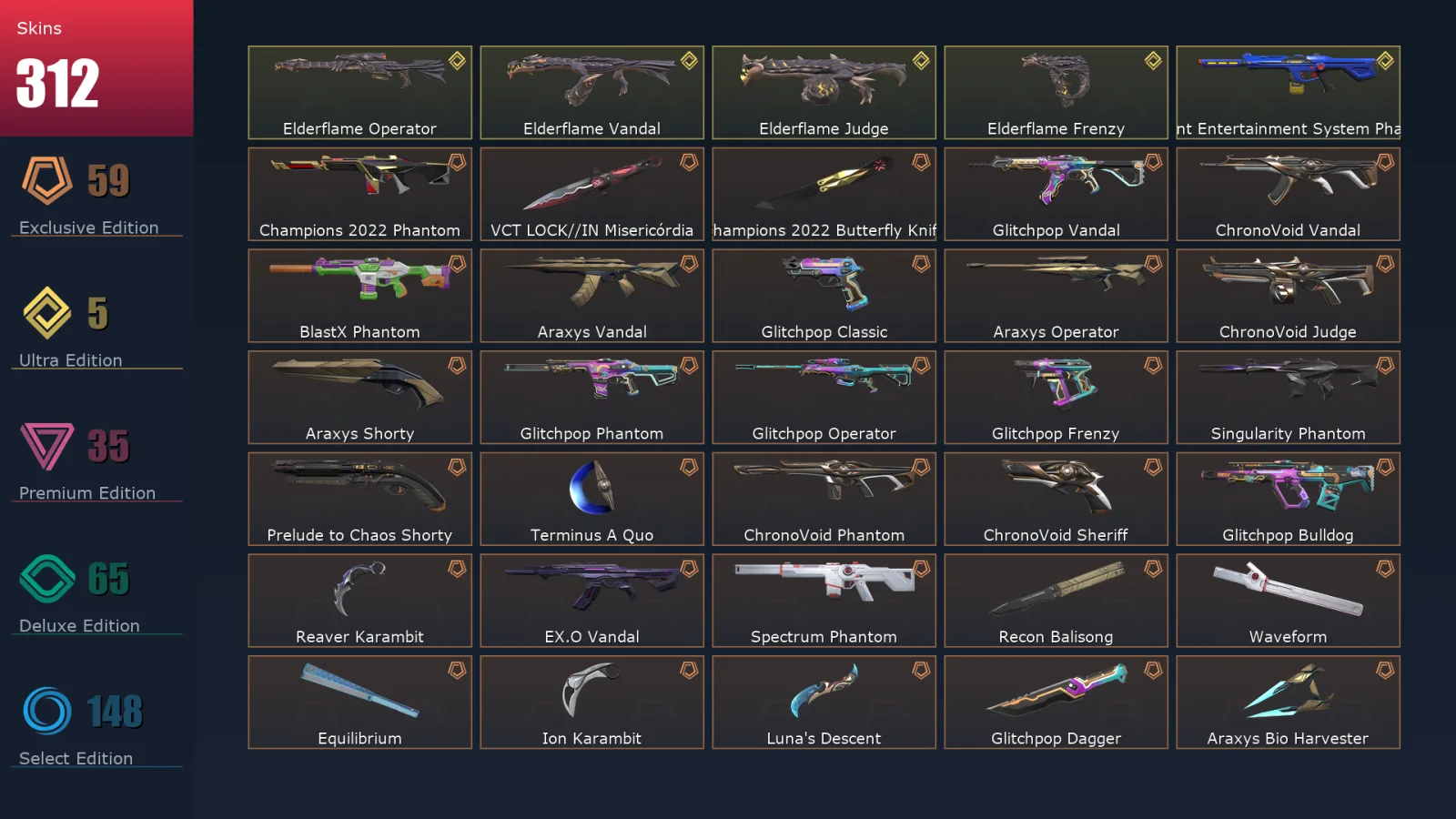 [Valorant] | EU | Level 340 | 22 Agents | 312 Skins