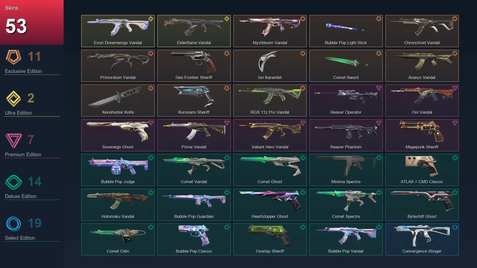 EU | Lv226 | Unranked | 53 Skin | 28 Agent | 68 Buddy — Valorant account