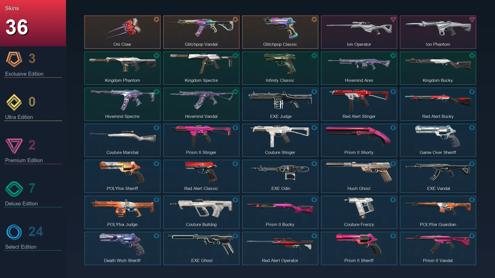 EU | Lv87 | Unranked | 36 Skin | 19 Agent | 60 Buddy