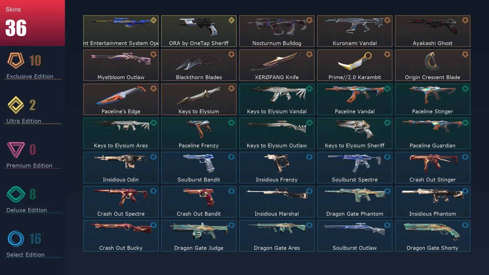 [Valorant] | EU | Level 44 | Diamond 1 | 15 Agents | 36 Skins