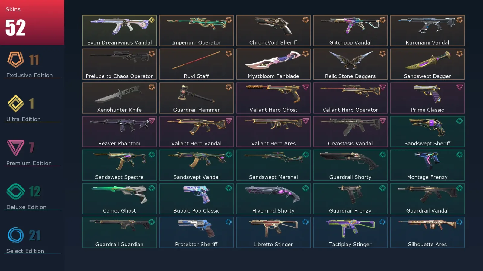 [Valorant] | EU | Level 261 | 28 Agents | 52 Skins