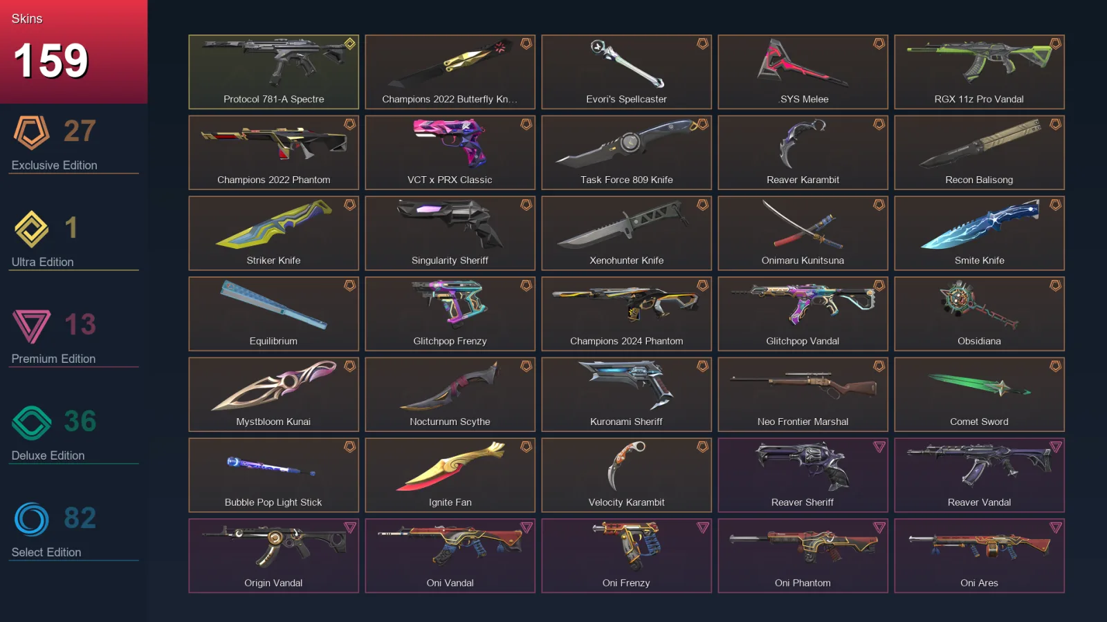 NA | Lv265 | Unranked | 159 Skin | 28 Agent | 157 Buddy