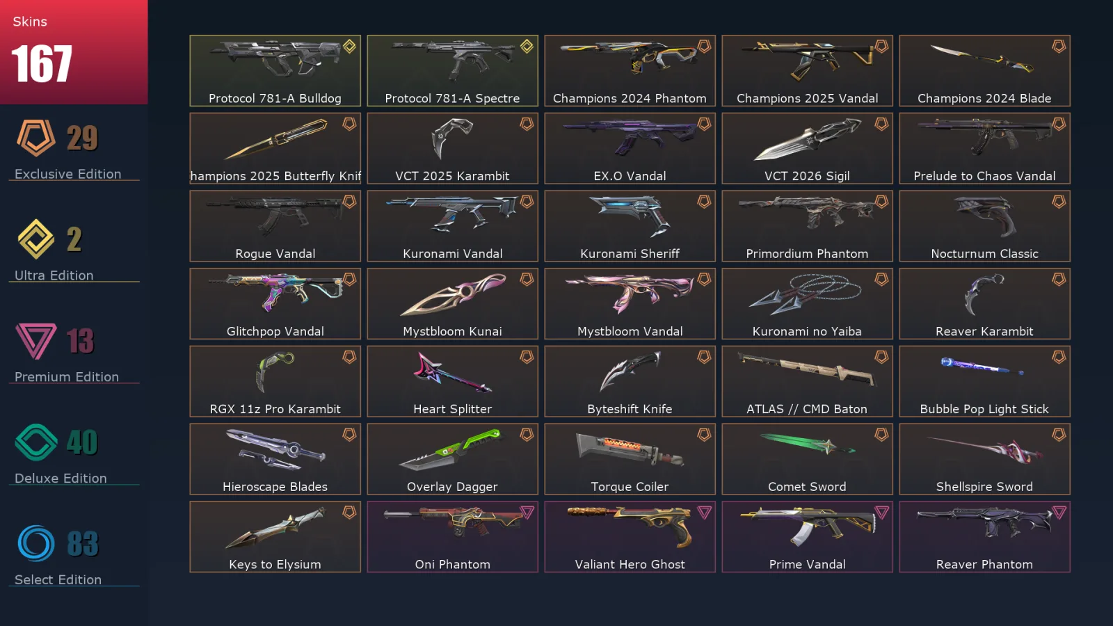 [Valorant] | EU | Level 337 | 29 Agents | 167 Skins