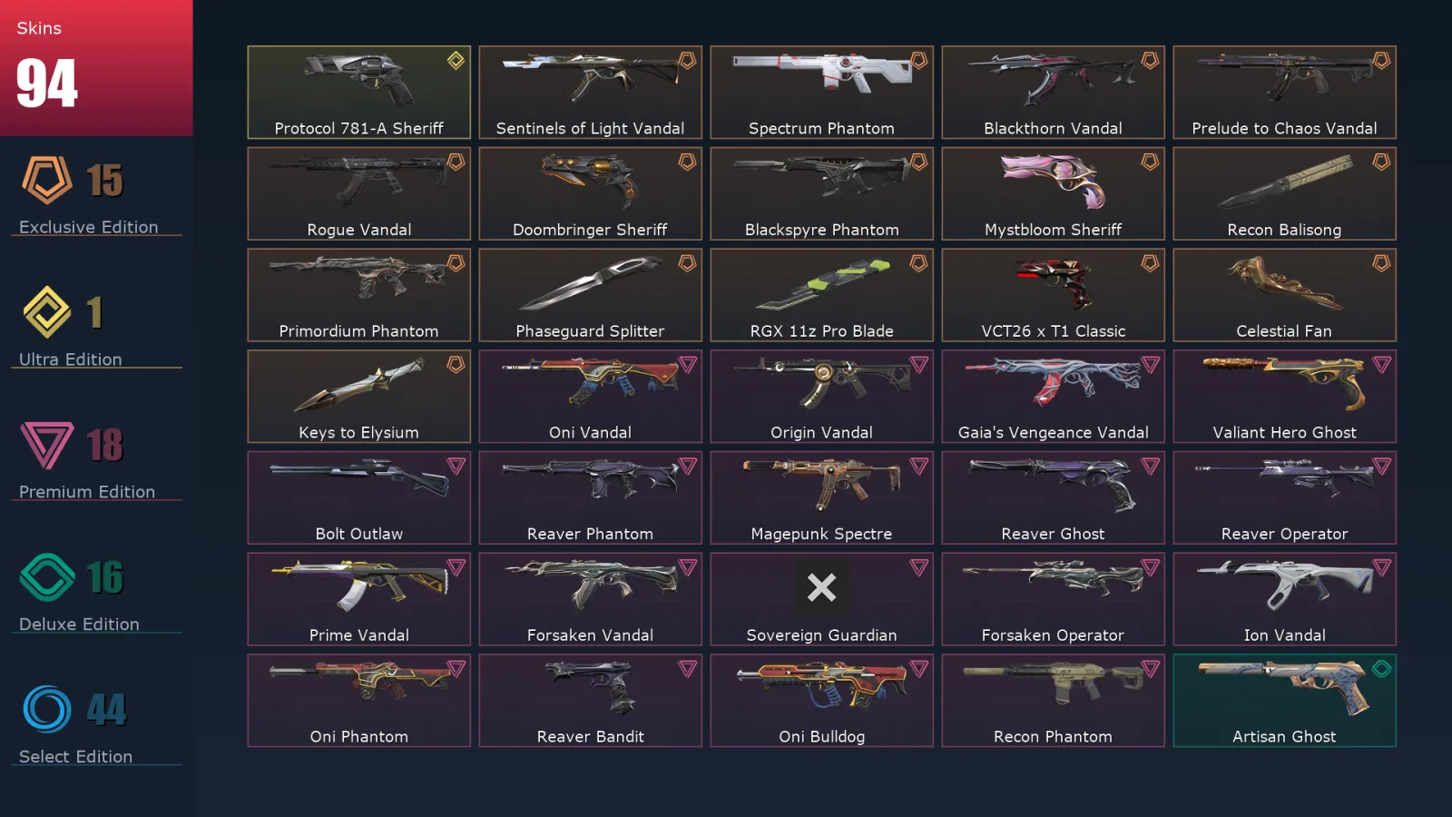 [Valorant] | EU | Level 421 | Ascendant 3 | 29 Agents | 94 Skins