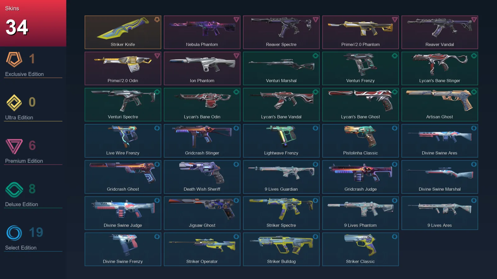AP | Lv136 | Unranked | 34 Skin | 25 Agent | 69 Buddy