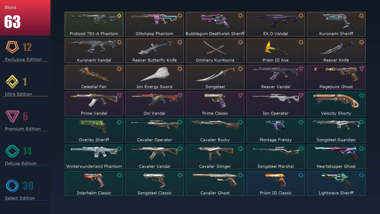 [Valorant] | EU | Level 341 | 29 Agents | 63 Skins