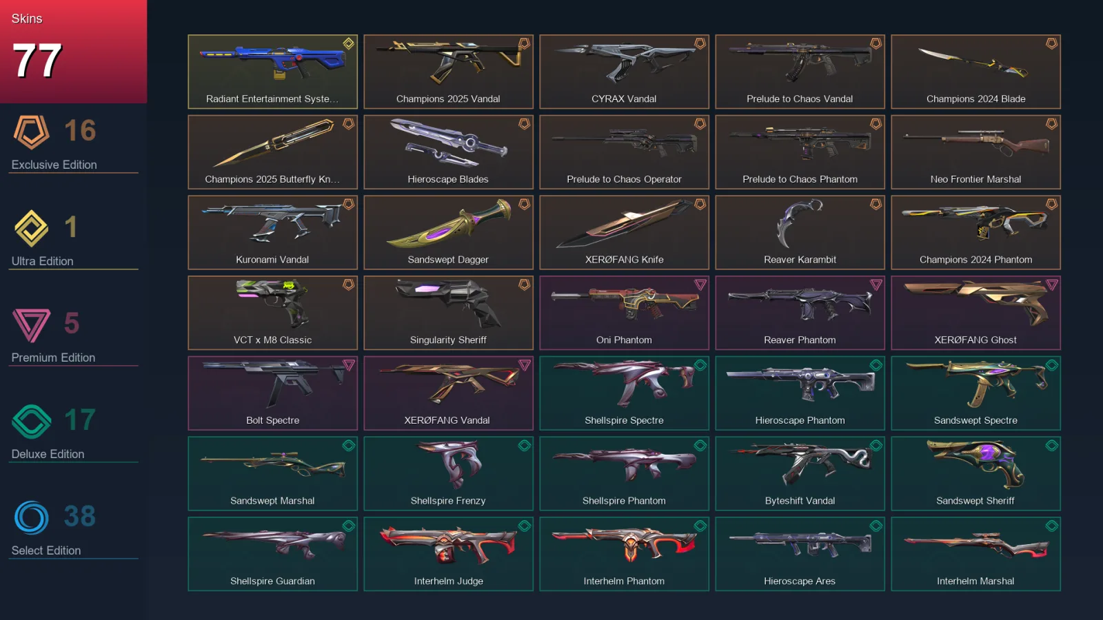 EU | Lv107 | Unranked | 77 Skin | 24 Agent | 76 Buddy — Valorant account