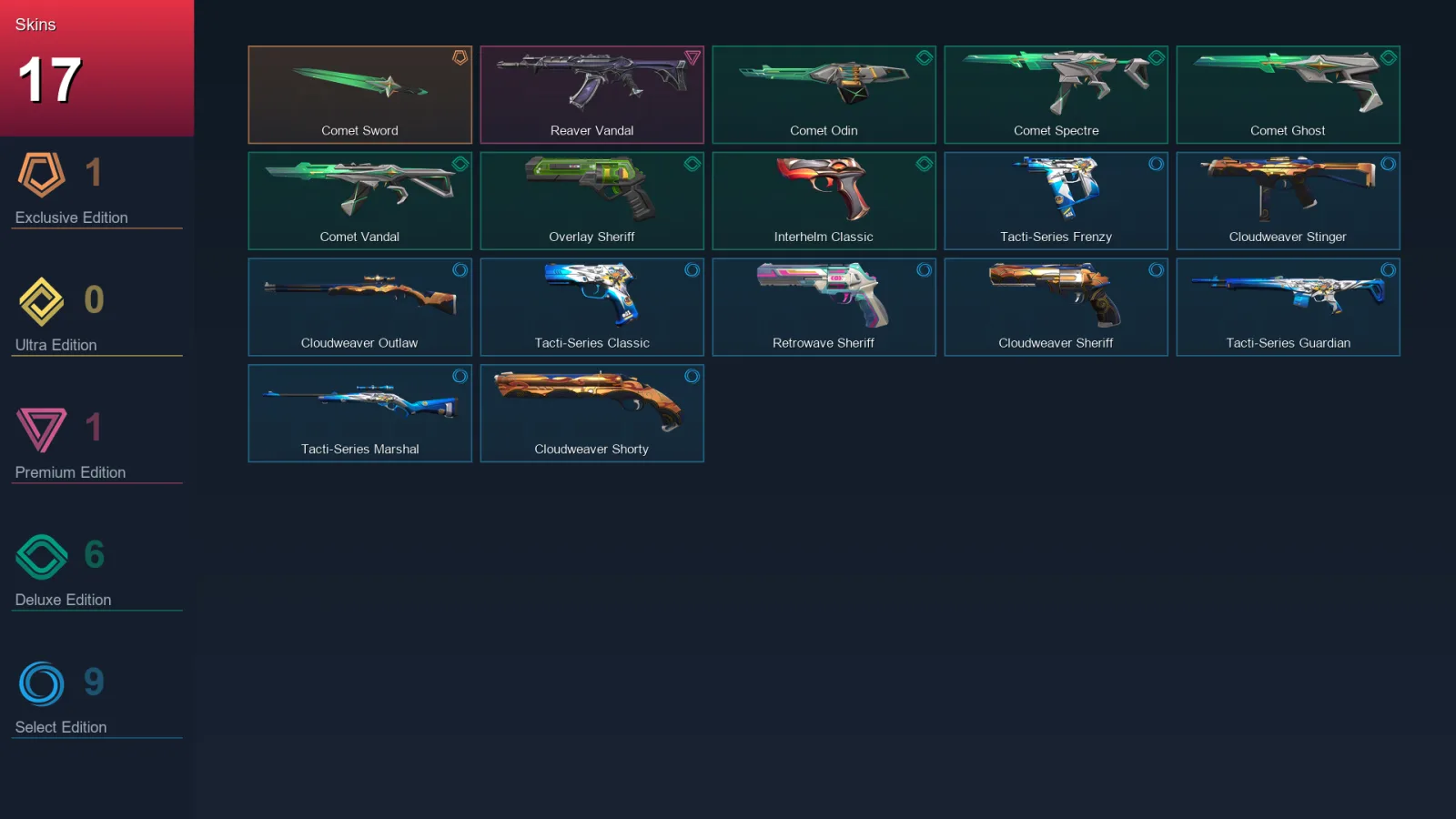 AP | Comet Sword | Reaver Vandal | Comet Odin | Comet Spectre | 17 Skin | 28 Agent | 53 Buddy | Lv113