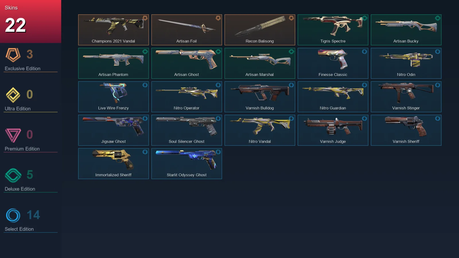 EU | Lv127 | Unranked | 22 Skin | 22 Agent | 60 Buddy — Live Wire Frenzy