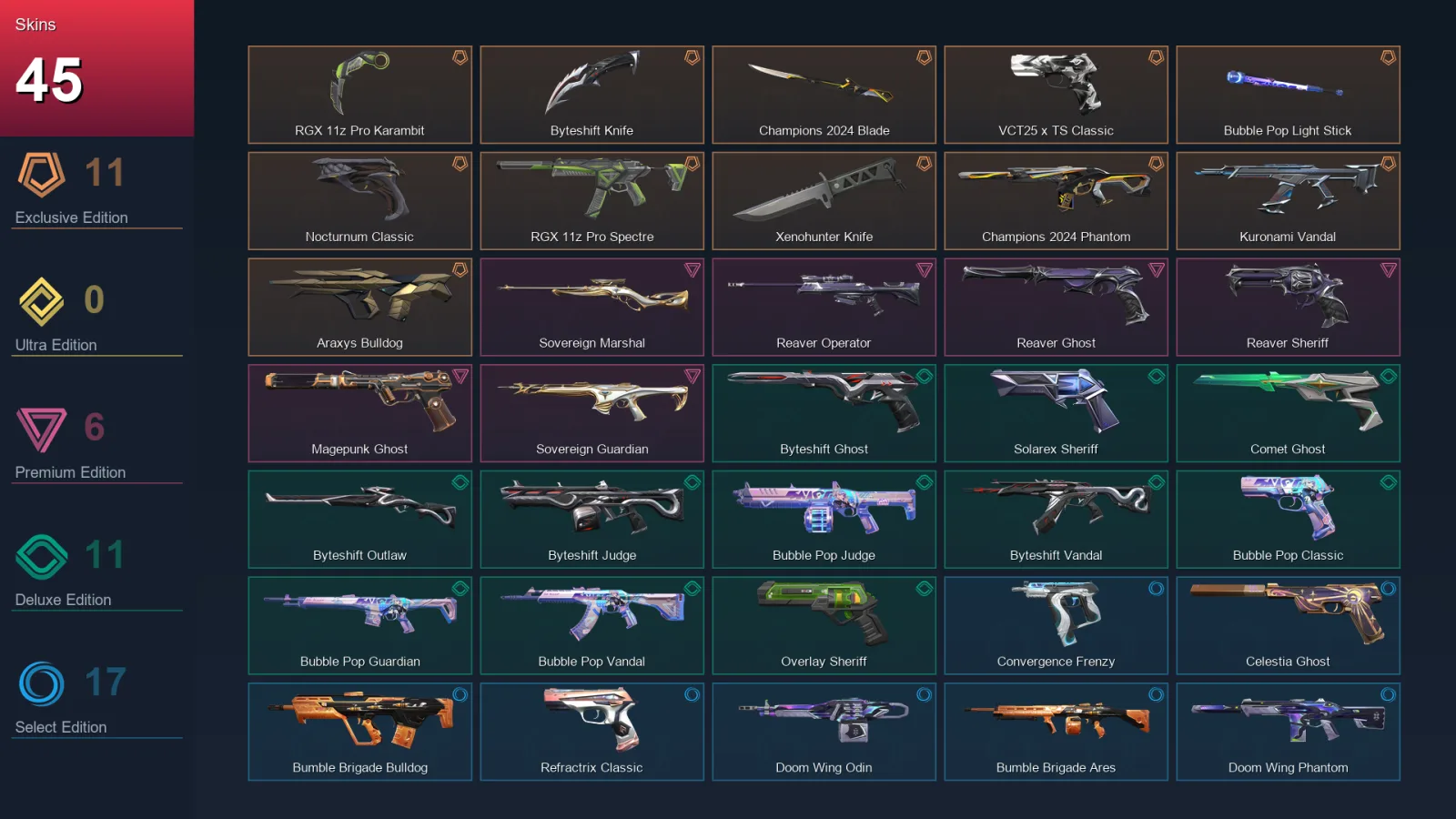 AP | Lv138 | Unranked | 45 Skin | 27 Agent | 56 Buddy — Valorant account