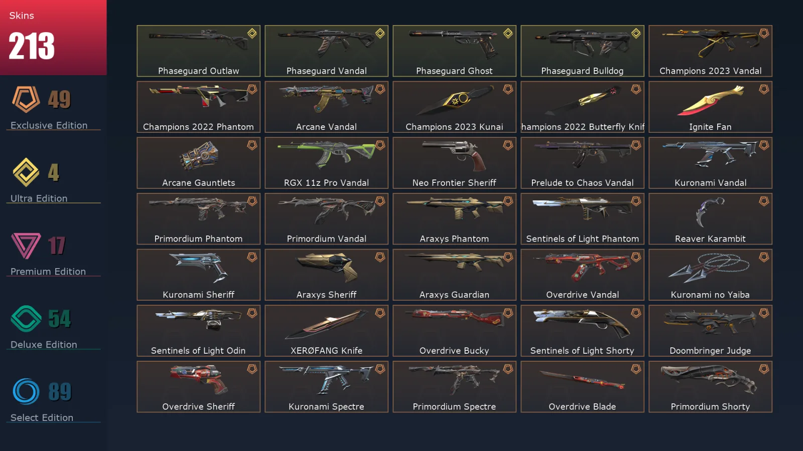 [Valorant] | EU | Level 326 | Diamond 1 | 29 Agents | 213 Skins