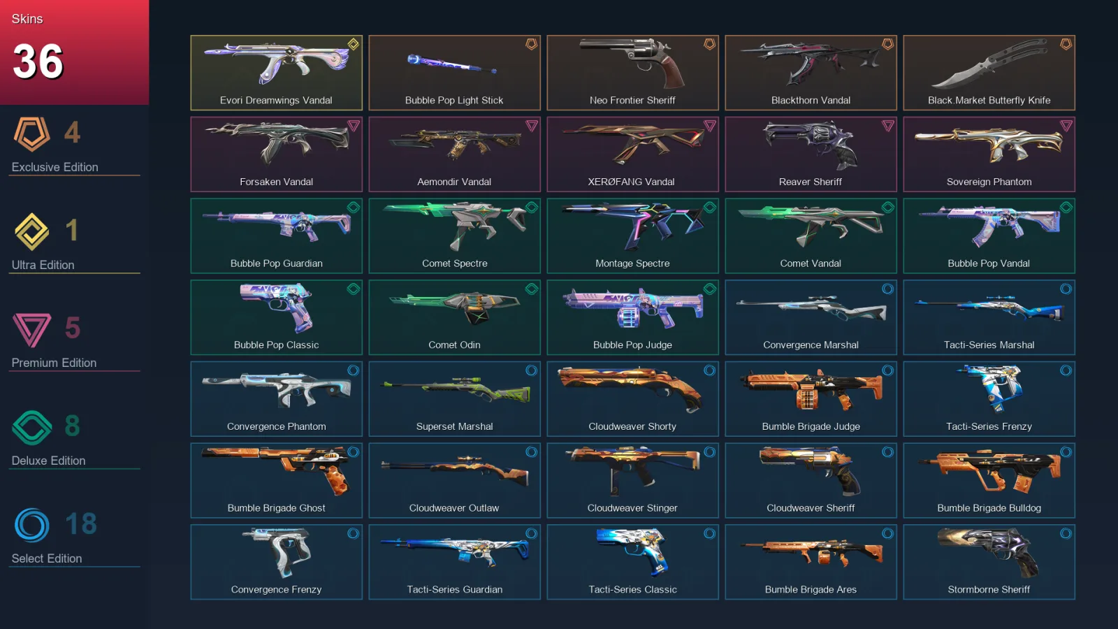 EU | Lv40 | Unranked | 36 Skin | 14 Agent | 28 Buddy