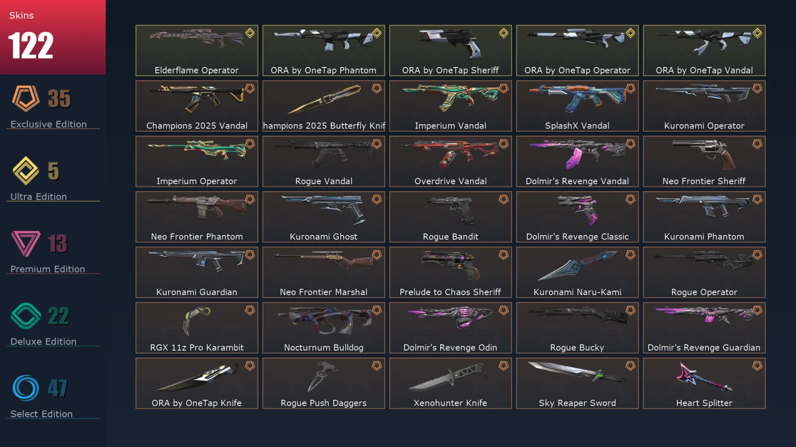 [Valorant] | EU | Level 188 | Diamond 2 | 29 Agents | 125 Skins