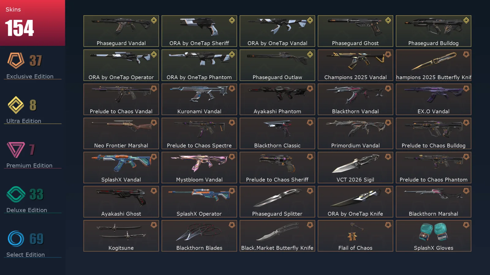 [Valorant] | EU | Level 211 | 29 Agents | 154 Skins
