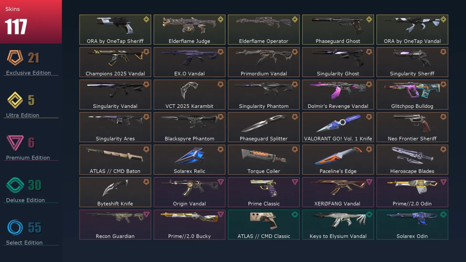 [Valorant] | EU | Level 203 | Gold 3 | 29 Agents | 117 Skins