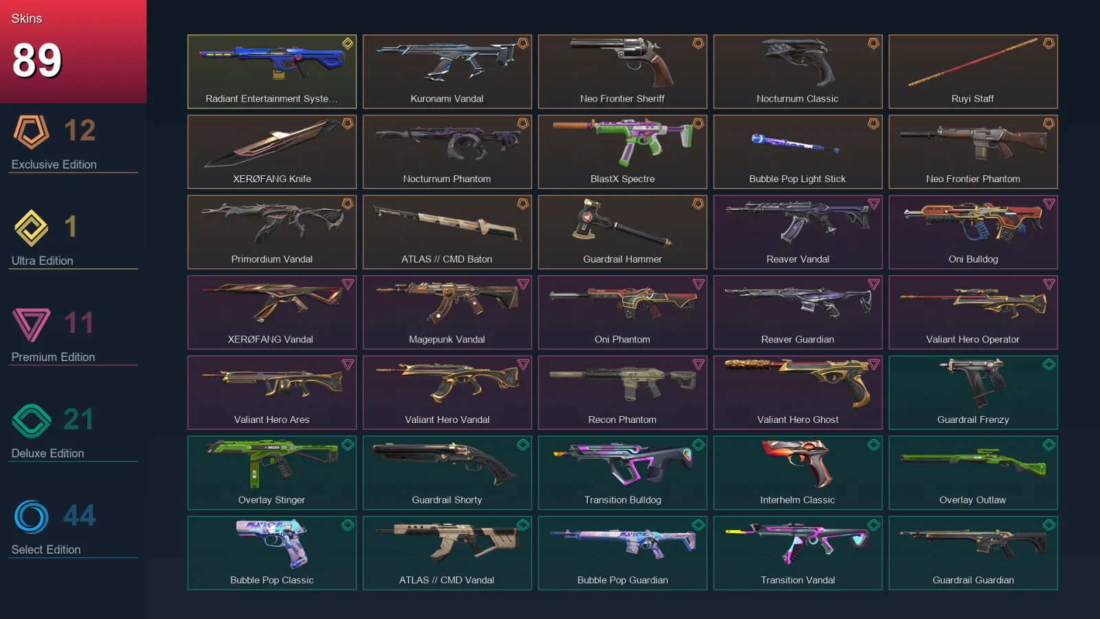 EU | Lv158 | Unranked | 89 Skin | 28 Agent | 98 Buddy