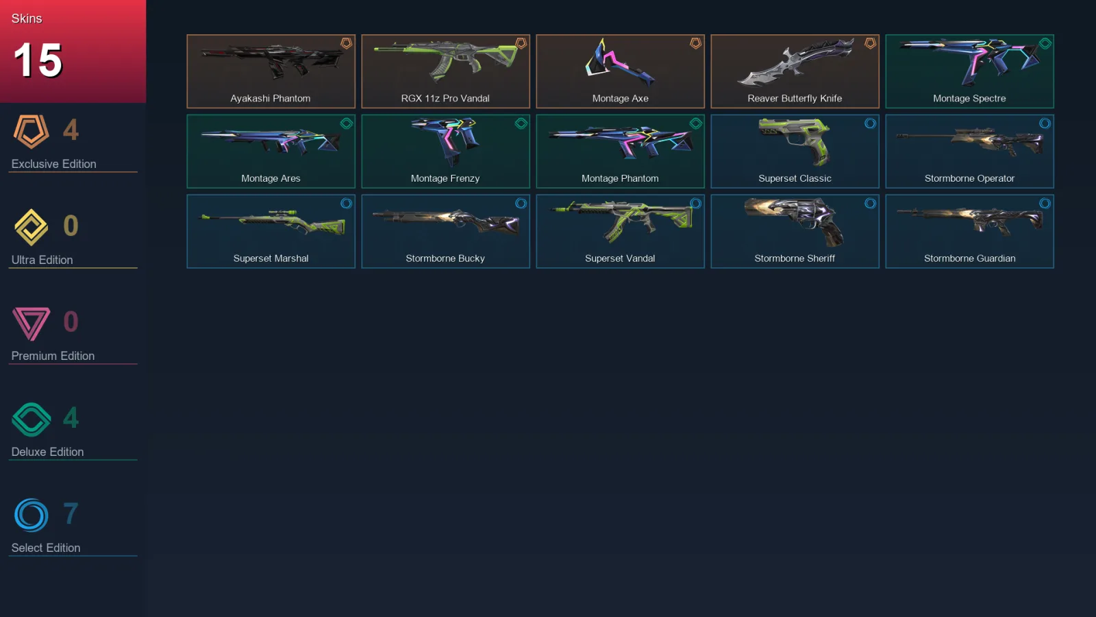 NA | Lv32 | Unranked | 15 Skin | 10 Agent | 14 Buddy