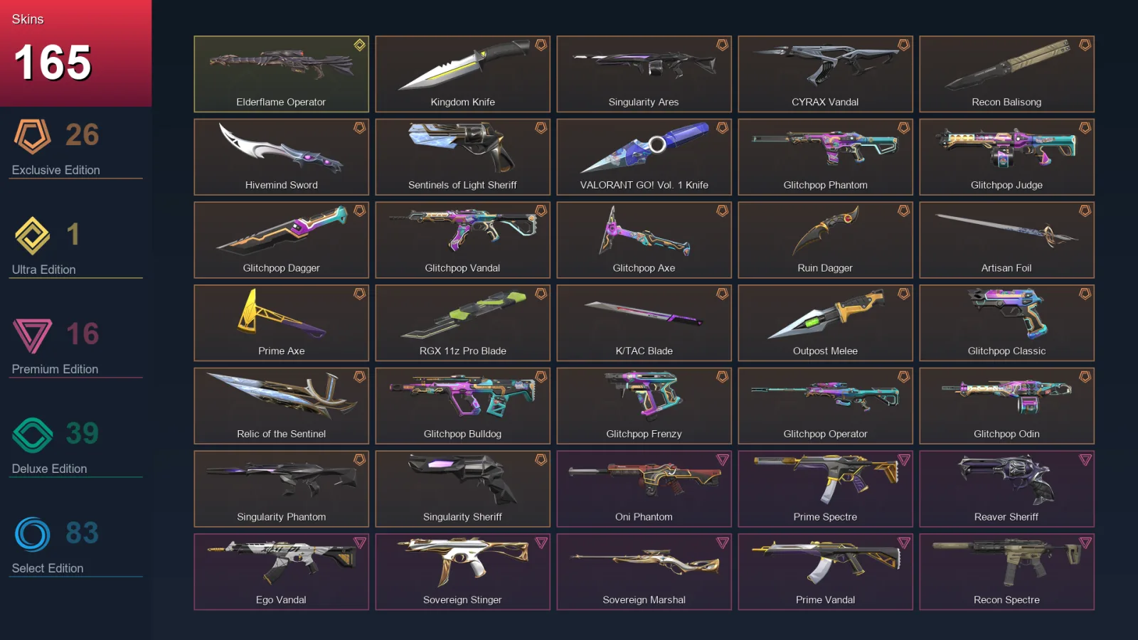 NA | Lv167 | Unranked | 165 Skin | 24 Agent | 128 Buddy