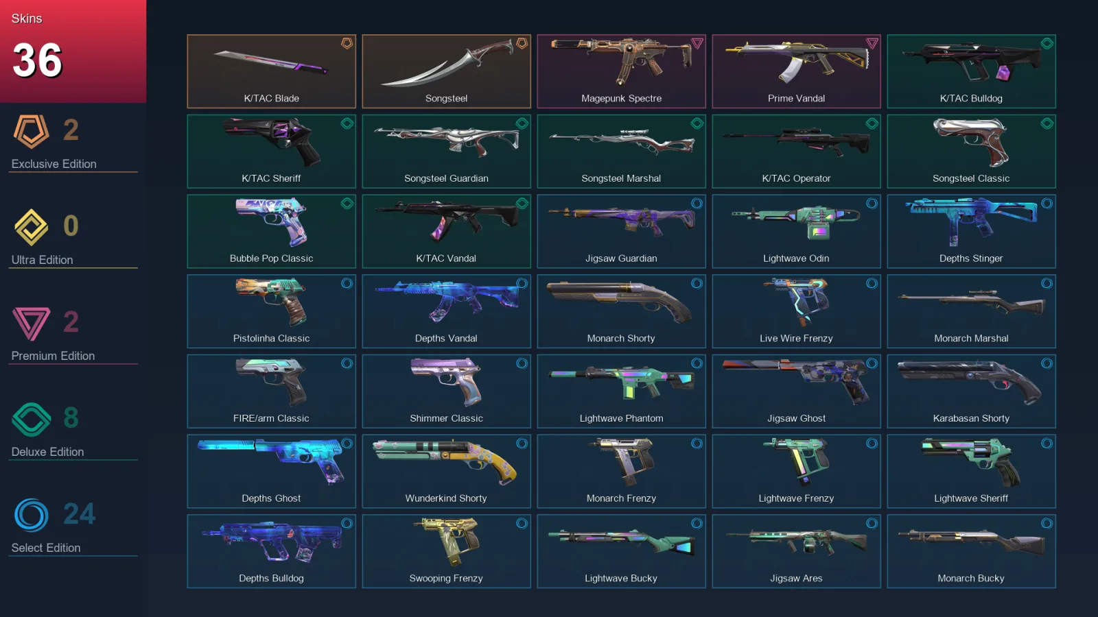 AP | Lv174 | Unranked | 36 Skin | 28 Agent | 91 Buddy — Valorant account