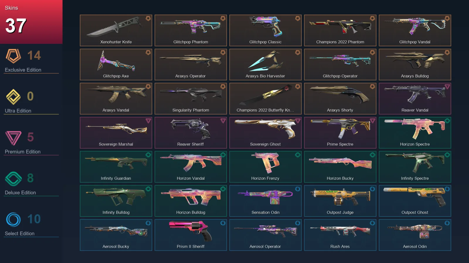 AP | Lv25 | Unranked | 37 Skin | 15 Agent | 25 Buddy