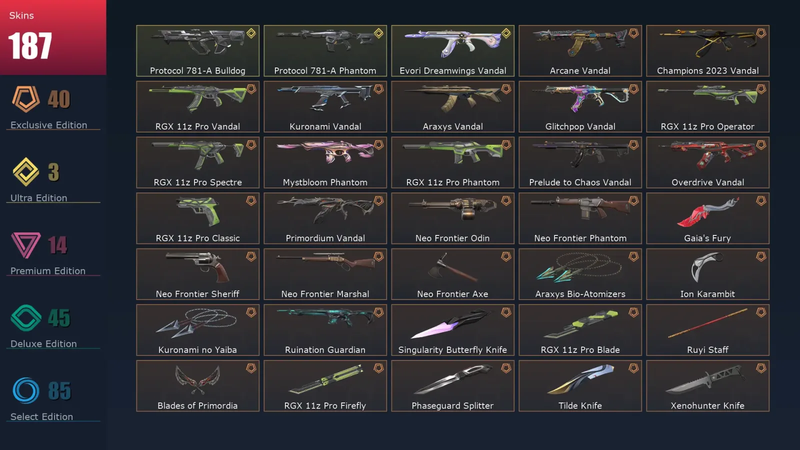 [Valorant] | EU | Level 402 | 29 Agents | 187 Skins